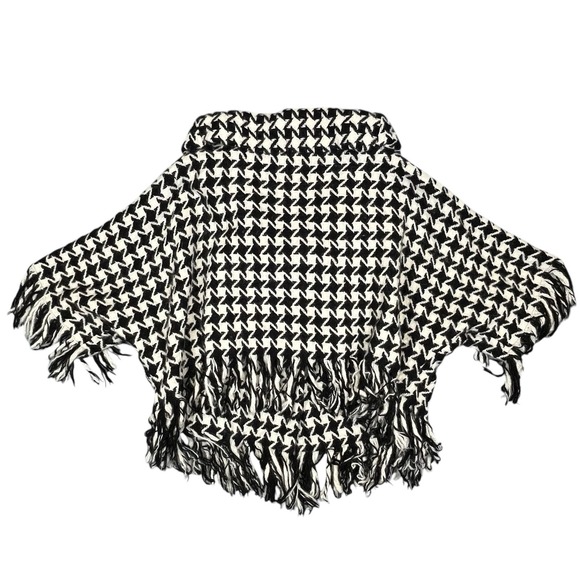 VINTAGE YOHJI YAMAMOTO BLACK HOUNDSTOOTH FRINGE KNIT JACKET WOMENS 2 JAPAN WOOL - Picture 2 of 16